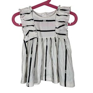 Calvin Klein Jeans Baby Girl Dress 24M White Black Stripe CK Logo Ruffled Casual